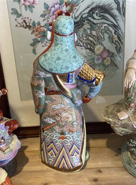 招财关公摆件关二爷佛像精品雕塑陶瓷大刀关羽武财神爷博古架装饰