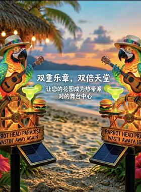 跨境创意吉他鹦鹉树脂摆件动物工艺摆件雕像级感小众派对小夜灯