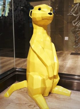 树脂工艺品动物造型卡通土拨鼠摆件几何切面玻璃钢雕塑彩绘装饰