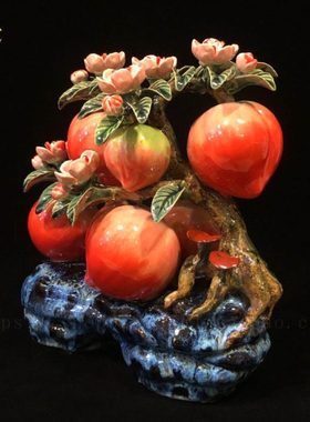 生日陶瓷摆件寿桃送长辈客厅电视柜装饰祝寿礼物家居摆设工艺品