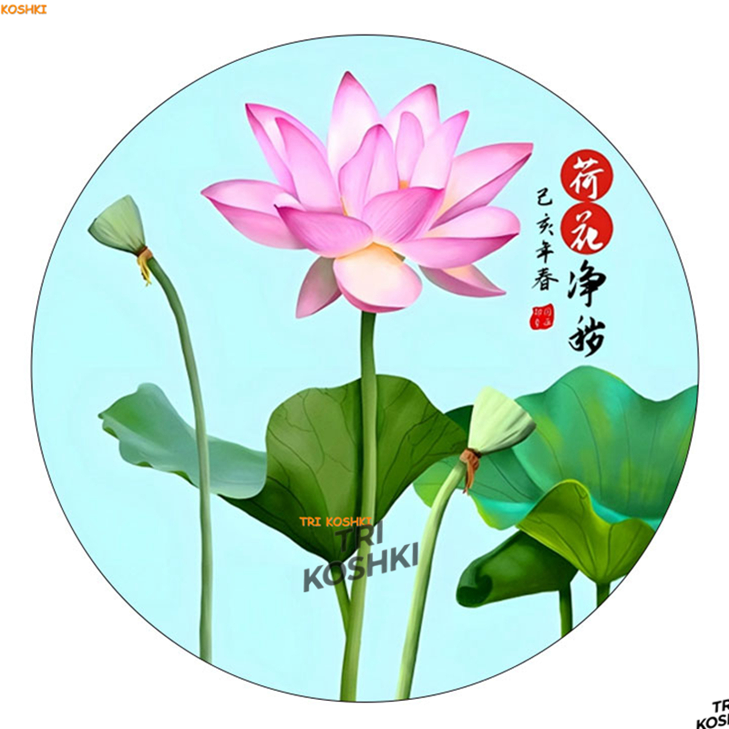 厕所荷花净秽鲤鱼图装饰画九鱼荷花图卫生间厨房墙贴防水瓷砖贴画 - 图0