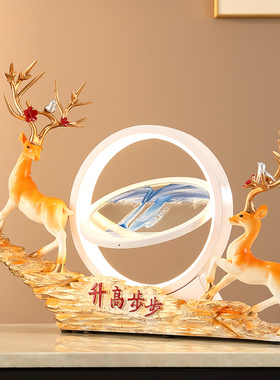 升招财鹿轻奢小夜灯沙漏流沙画摆件玄关电V视酒柜装饰品