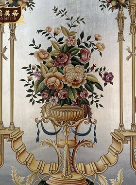 法式宫廷木板画门厅金箔雕花手绘玄关装饰画欧式奢T华别墅壁画挂