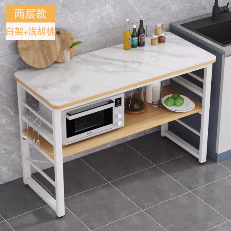 厨房微波炉置物架岩板台面切菜桌家用操作台盐菜坛置物架落地双层,淘宝优惠券,粉丝福利购,淘宝优惠卷
