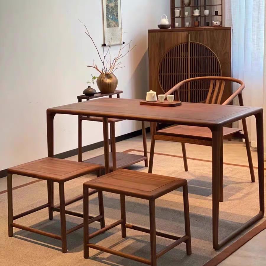 新中式阳台茶桌小型泡茶桌黑胡桃木茶桌椅组合简约实木茶几小茶台 - 图0