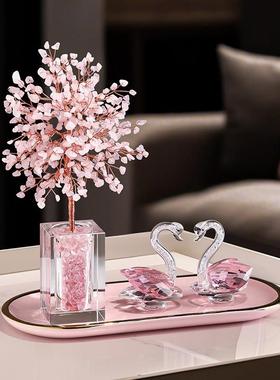 水晶发财摇钱树摆件轻奢高档客厅电视酒柜茶几天鹅装饰品桌面摆设