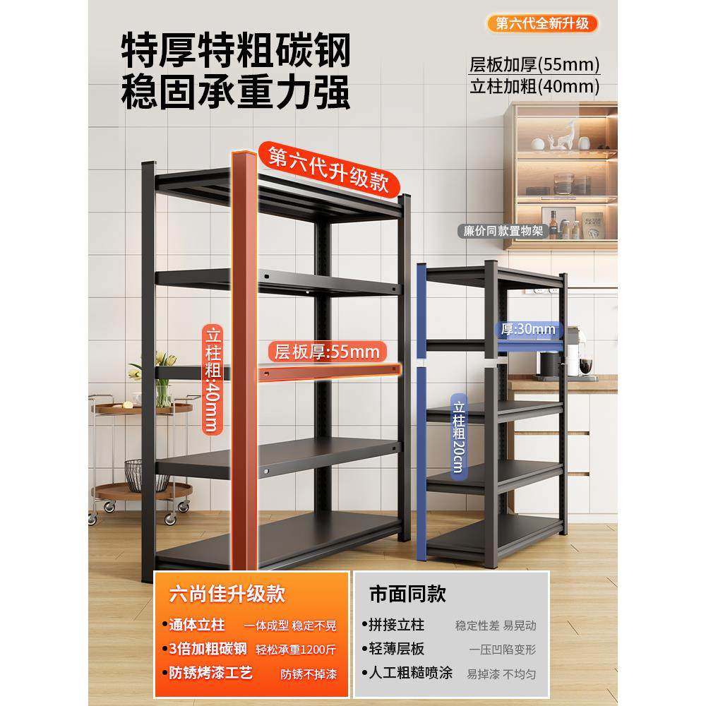 厨房多功能置物架多层落地微波炉碳钢收纳架咖啡机一体靠墙储物架 - 图1