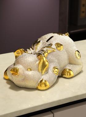 陶瓷五彩存钱罐猪可存可取陶瓷可爱猪摆件带存钱罐家居饰品摆件