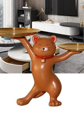 乔迁新居招财可爱妖娆猫摆件轻奢高档北欧进门入户玄关钥匙收纳盘