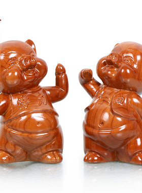 桃木十二生肖猪摆件招财实木雕刻工艺品创意客厅办公室车载装饰品