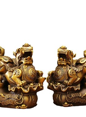 貔貅摆件开过一对黄铜皮丘光镇驱宅邪客厅家用办公室店铺桌面摆件