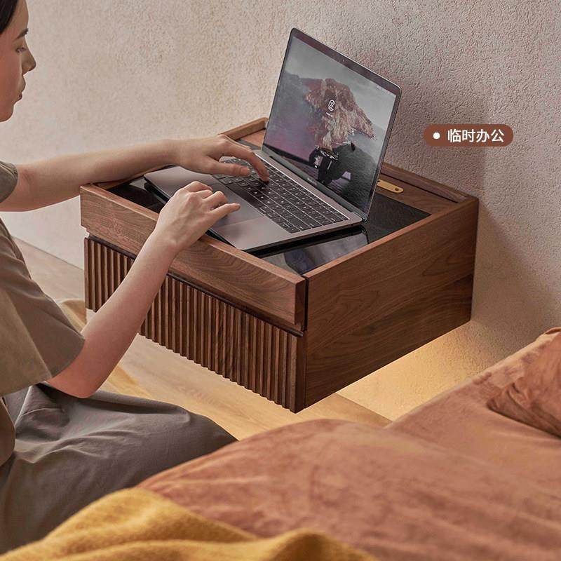 实木悬浮床头柜氛围灯悬空简约卧室小户型小型智能壁挂迷你床边柜,淘宝优惠券,粉丝福利购,淘宝优惠卷