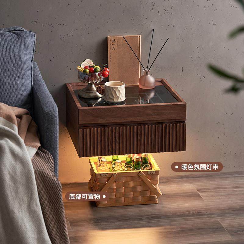 实木悬浮床头柜氛围灯悬空简约卧室小户型小型智能壁挂迷你床边柜,淘宝优惠券,粉丝福利购,淘宝优惠卷