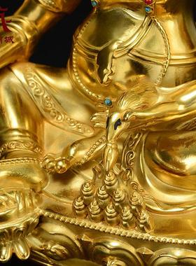 黄财神铜像桌面台湾铜全鎏金雕花五行财神铜佛像摆件