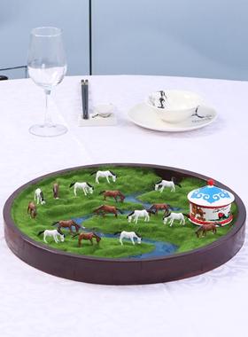 餐桌中间沙盘摆件圆形桌摆酒店大圆桌转盘装饰饭店餐厅微景观摆台