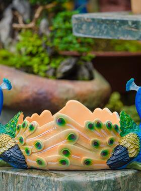 花园庭院装饰别墅园艺阳台露台树脂多肉花盆创意包邮户外孔雀摆件