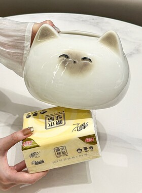 暹罗猫纸巾盒奶油风创意高档抽纸盒现代轻奢家用客厅陶瓷餐巾纸盒