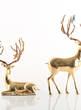 轻奢纯铜鹿摆件招财鹿结婚贺礼客厅电视柜酒柜玄Z关桌装饰品