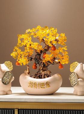 发财树摇钱树金元宝新中式摆件办公室前台酒柜装饰乔迁开 业礼物