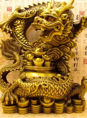 纯铜龙饰品镇屋风水龙聚宝盆十二生肖绿龙工艺品家居客厅装饰陈设