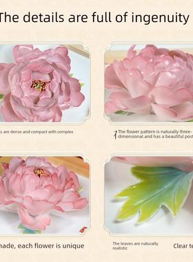 洛阳李学武牡丹瓷工艺桌公司活动会议小板陶瓷牡丹花桌面装饰品