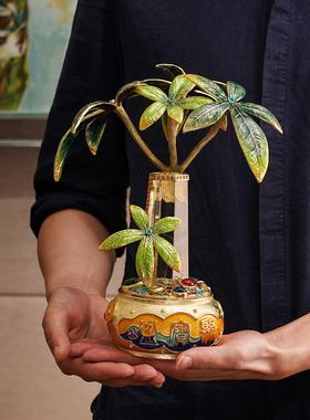 罗比罗丹珐琅彩工艺聚宝盆发财树摆件客厅办公室招财摆件开业礼品