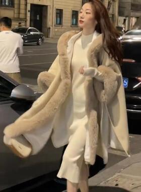 极速大毛领披肩女冬深圳欧货爆款中长款斗篷加厚披风圣诞新年皮草