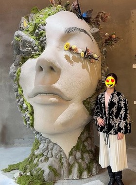 定制艺术巨型人脸雕塑面具玻璃钢泡沫人形头部道具酒吧咖啡馆装饰