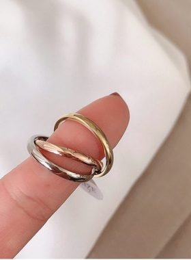 大码戒指女胖MM三环三色时尚个性加肥加大胖人粗手大号食指指环潮