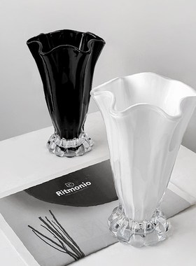 态生活法式轻奢风黑白玻璃花瓶家用客厅餐桌摆件高颜值水培插花瓶