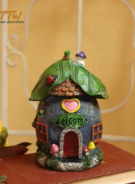 美式乡村风格卡通趣味摆件布景装饰彩色小房屋摆件