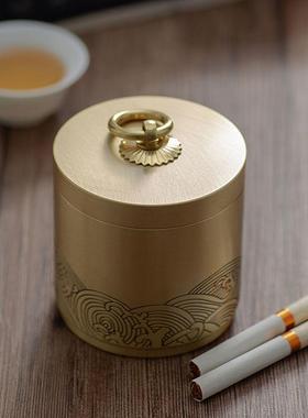 创意黄铜烟灰缸带盖车载雕花龙凤铜缸定制礼品铜笔筒办公室桌摆件