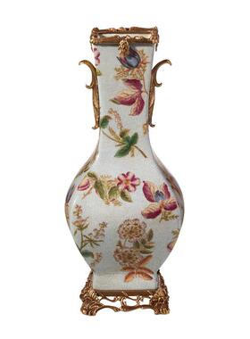 欧式陶瓷配铜纸巾盒客厅花盆花瓶创意奖杯储物罐玄关装饰摆件