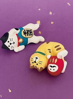 日式猫 元旦新年福寿安康可爱树脂摆件拍照道具桌面装饰摆件