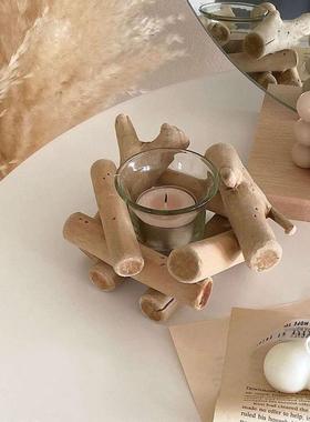 疗愈摆件治愈情绪小工位艺术高级玄关桌子装饰品奶油风日系侘寂木