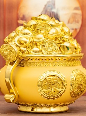 聚宝盆摆件招财聚财客厅办公室存钱罐金元宝公司店W铺开业礼物装