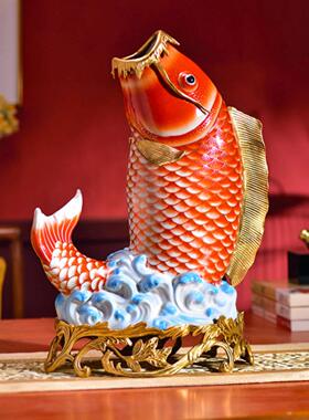 铜工艺品陶瓷锦鲤鱼客厅入户玄关摆件高档装饰轻奢乔迁新居礼品