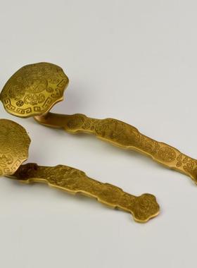 纯铜如意福寿如意小如意黄铜精致万事如意摆件老人礼品精工客厅摆