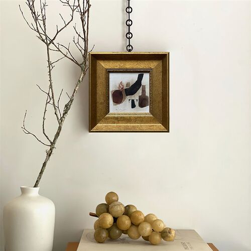 博物馆级中古f小众金箔实木框装饰画床头客厅走廊现代抽象精致挂 - 图0