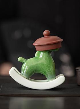 绿马 摇摇马 陶瓷工艺品摆件创意家居茶盘茶桌禅意装饰品生肖卡通