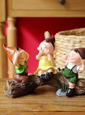 坐老树，无隐形，无聆听，三不要娃娃装饰，田园家居装饰礼品