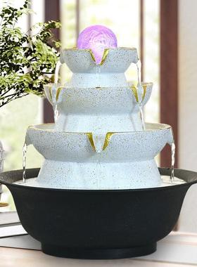 欧式流水喷泉风车小摆件水轮办公室创意礼品物家居装饰桌面竹子