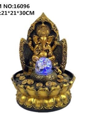 跨境东南亚象神流水摆件客厅桌面加湿器家居装饰品佛像水景摆设