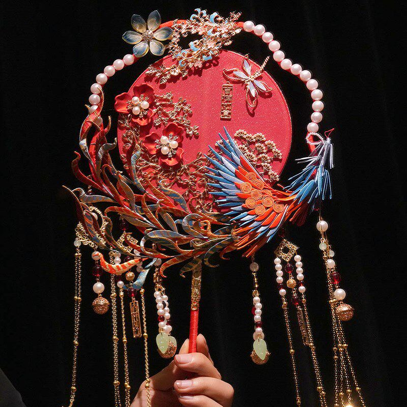 刺绣非遗缠花新娘结婚款团扇成品出嫁diy材料包高级中式婚礼喜扇,淘宝优惠券,粉丝福利购,淘宝优惠卷