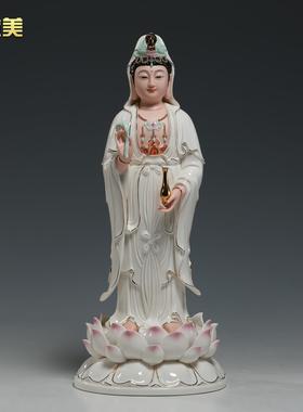 微美陶瓷16寸娑婆三圣佛像摆件观音地藏王释迦牟尼佛站像三圣像