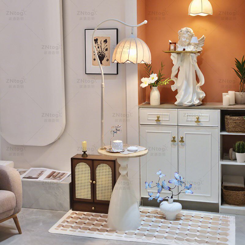 奶油风置物架一体落地灯客厅沙发旁边几摆件氛围灯卧室床头柜台灯,淘宝优惠券,粉丝福利购,淘宝优惠卷