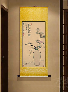 明清古画岁朝图中式卷轴挂画竖版饭厅书房装饰画玄关走廊过道壁画