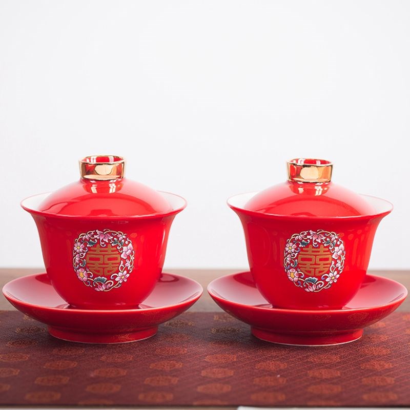 A couple gets married and talks about teacup set wedding red ceramic pair wedding cup bowl tea set dowry gift