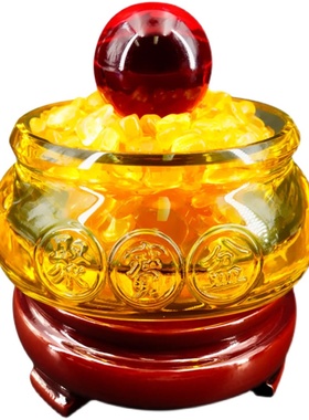 慈风阁水晶聚宝盆摆件大中小号招财元宝黄水晶球客厅办公室财位