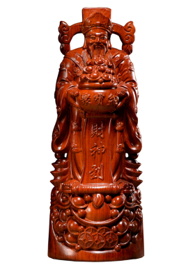 花梨木雕刻文财神爷佛像摆件实木财神到家居装饰商铺开业工艺礼品